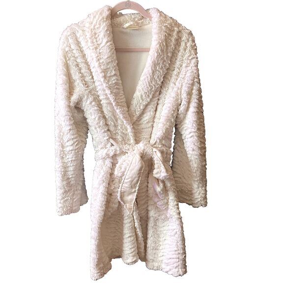 Soma Embraceable‎ Luxe Robe S/M Small Medium Short Plush Belted Pockets Ivory - Picture 1 of 4